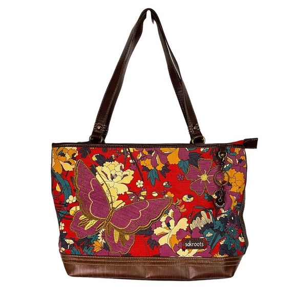 Sakroots Handbags - Sakroots boho zip closure shoulder bag, Artist Circle Red Flower Power
